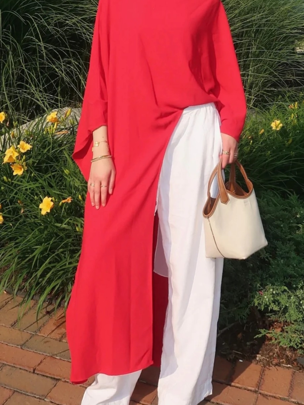 Women's Red Asymmetric Tunic Top
